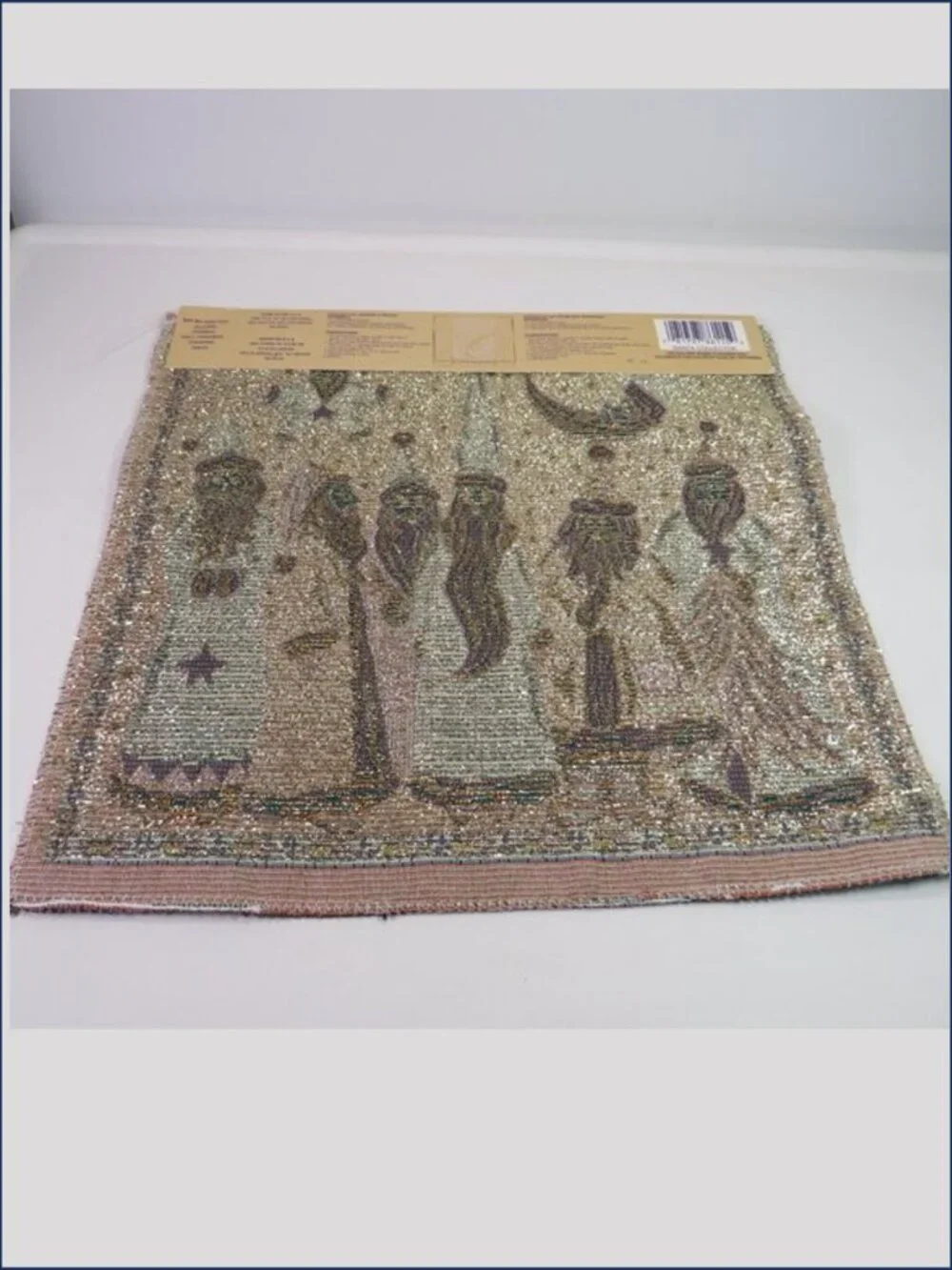 Vintage Santas Around the World Metallic Tapestry 12x12 Panels Pair 2 Moon Night